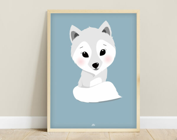 affiche bébé loup blanc bleu
