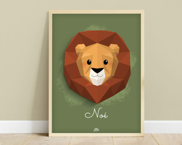 affiche savane bébé lion vert prénom