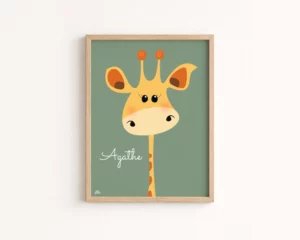 affiche girafe savane chambre bebe prenom