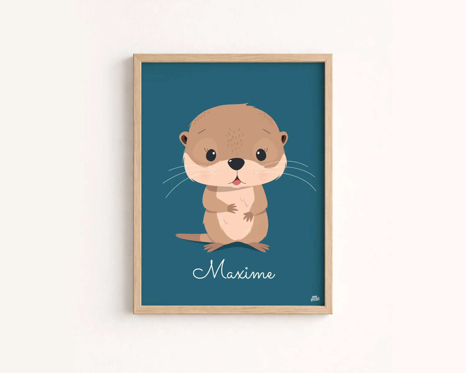 affiche-loutre-personnalisee-chambre-bebe-fond-bleu