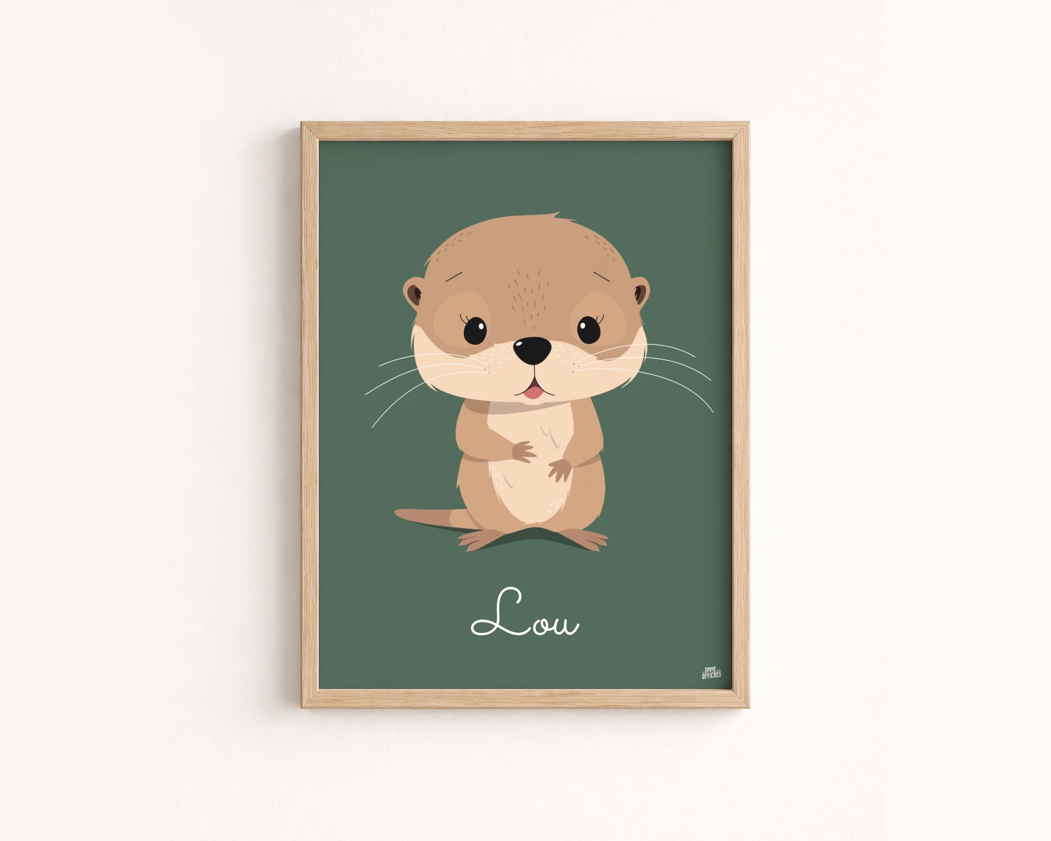 affiche-loutre-personnalisee-chambre-bebe-fond-vert-sauge